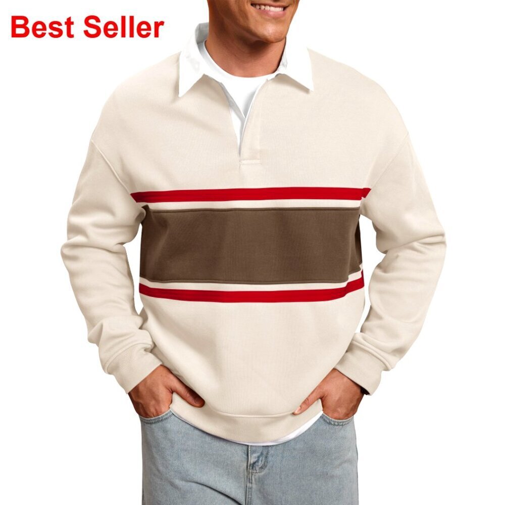 Fleece-Lined Rugby Polo Sweatshirt Heavyweight Long Sleeve